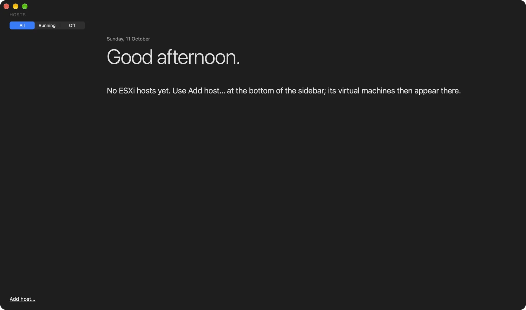 LabDock hosts sidebar with All, Running and Off filters and Add host